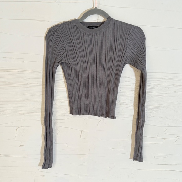 Dynamite Sheer Long Sleeve Sweater Top | Size S | Dark Grey - Picture 3 of 7